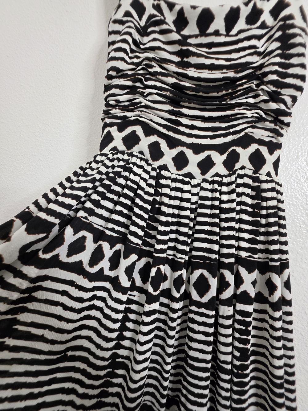 Tracy Reese Anthropologie Womens XS Black White Geometric Ruched Midi Dress - Picture 12 of 16